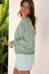 Raw Edge Flower Patch Drop Shoulder Contrast Rib Crewneck Long Sleeve Top